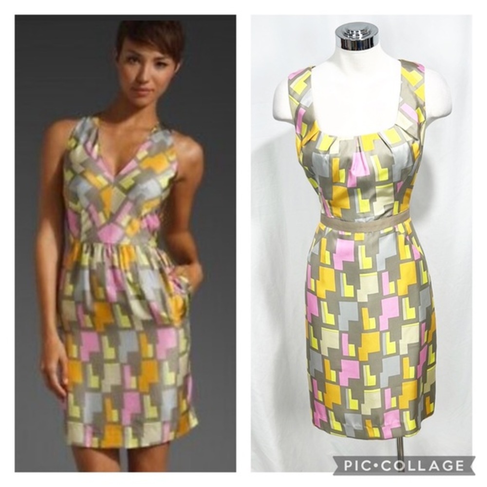 Milly New York Mod Camilla Scoop Neck Geometric Abstract Dress size 4 100% Silk